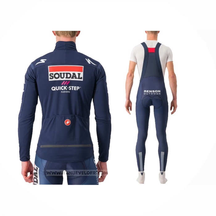 2024 Maillot Cyclisme Deceuninck Quick Step Fonce Bleu Blanc Manches Longues Et Cuissard